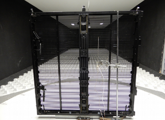 ROE Visual Vanish LED panel in a wind tunnel test setup